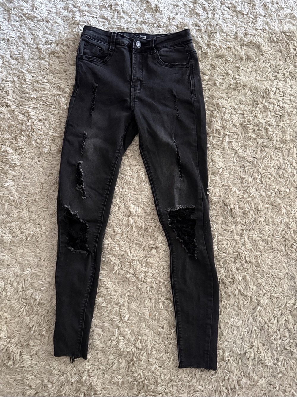 Missguided Black Distressed High-Rise Skinny Jeans